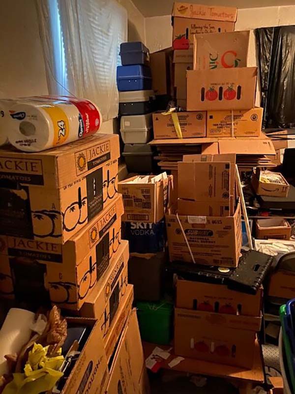 Stacks of boxes and other items that may indicate hoarding disorder